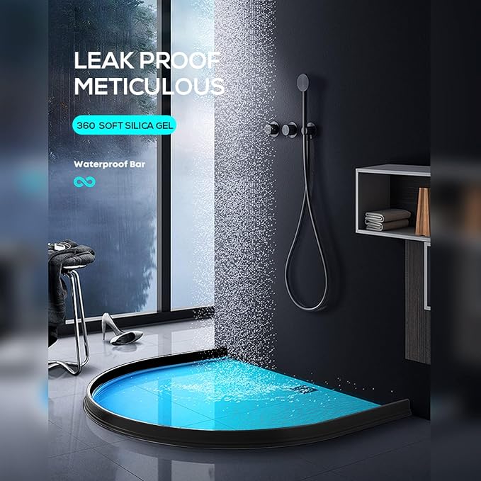 Hi-Na 3ft/5ft/6ft/8ft10ft Collapsible Shower Threshold Water Dam Water Barrier for Shower and Water Stopper Keeps Water Inside Water Threshold for Wet and Dry Separation (3ft, Black)
