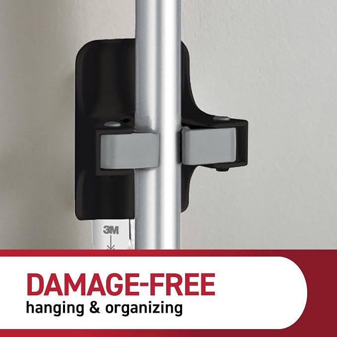 Command Large Black Broom Grippers, 3 Grippers, 6 Strips | Damage-Free Hanging Wall Mount Broom and Mop Holder, No Tools Cleaning Organizer, Holds up to 4 lb