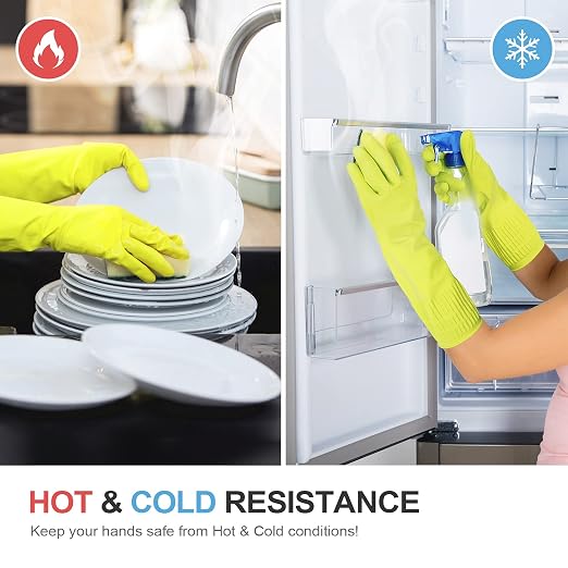 Mamison Rubber Dishwashing Gloves, Non-Slip Kitchen, Green Medium, 2 Pairs | Korean natural latex, long cuff, thick and durable, textured non-slip grip, for dishwashing and kitchen cleaning