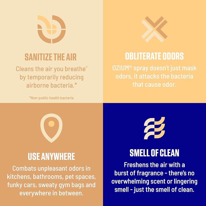 Ozium 8 Oz. Air Sanitizer & Odor Eliminator Spray | For Homes, Cars, Offices and More, Vanilla Scent, Pack of 3
