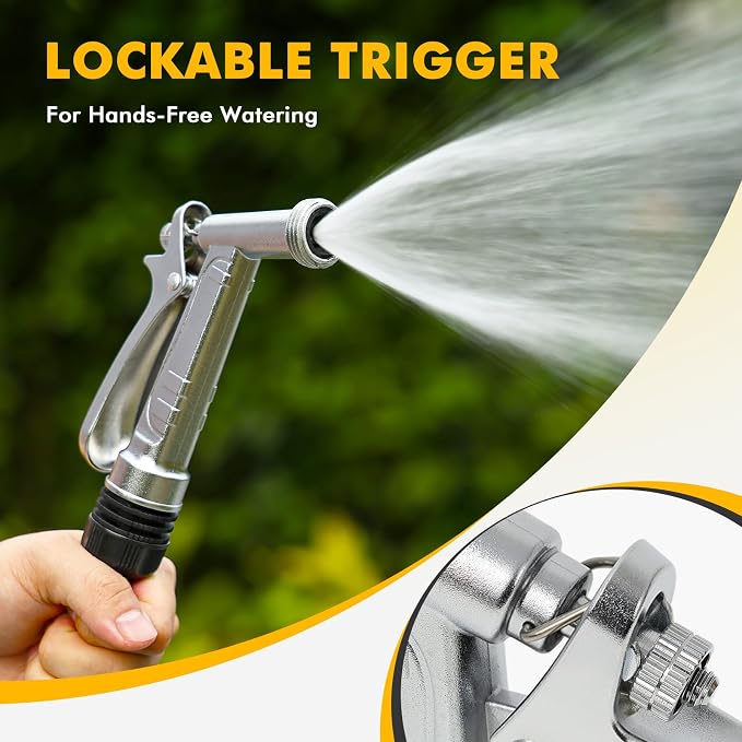 RESTMO 100% Metal Rust-Proof Chrome Plated Garden Hose Nozzle Heavy Duty | 5X Lifespan Zinc Alloy Pistol Grip Hose Sprayer Nozzle, Leak Proof, Threaded Front, Idea for Car Washing, Plant Watering