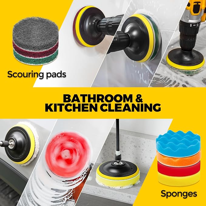 Holikme 22Pack Drill Brush Attachments Set, Scrub Pads & Sponge, Buffing Pads, Power Scrubber Brush, Car Polishing Pad Kit,Wax Applicator Pad,Car Cleaning Kit,Cleaning Supplies,Masonry Brushes,White | Buffing Sponges, Nylon Grout Tools, Microfiber Wax ...