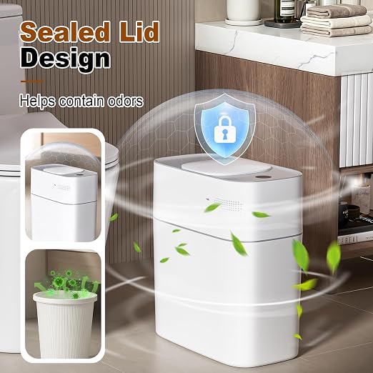 funest Smart Bathroom Trash Can with Lid, 3 Gallon | Motion Sensor Trash Can, Slim Automatic Garbage Can, Small Trash Can for Bathroom, Bedroom & Office, Bag-Holding Design
