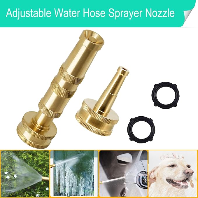 Solid Brass Adjustable Twist Hose Nozzle | Heavy Duty Jet Sweeper Nozzle, High Pressure 3/4" GHT Connector