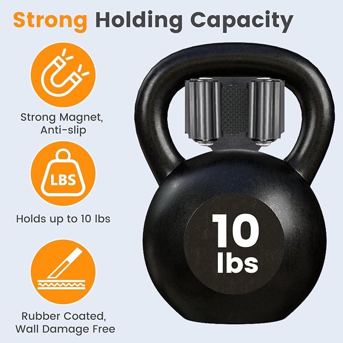 4 Pack Strong Magnetic Broom Holder, Black | No Drill, Heavy Duty Mop and Tool Organizer, Anti-Slip Rubber Grippers, Movable Wall Mounted Storage Rack