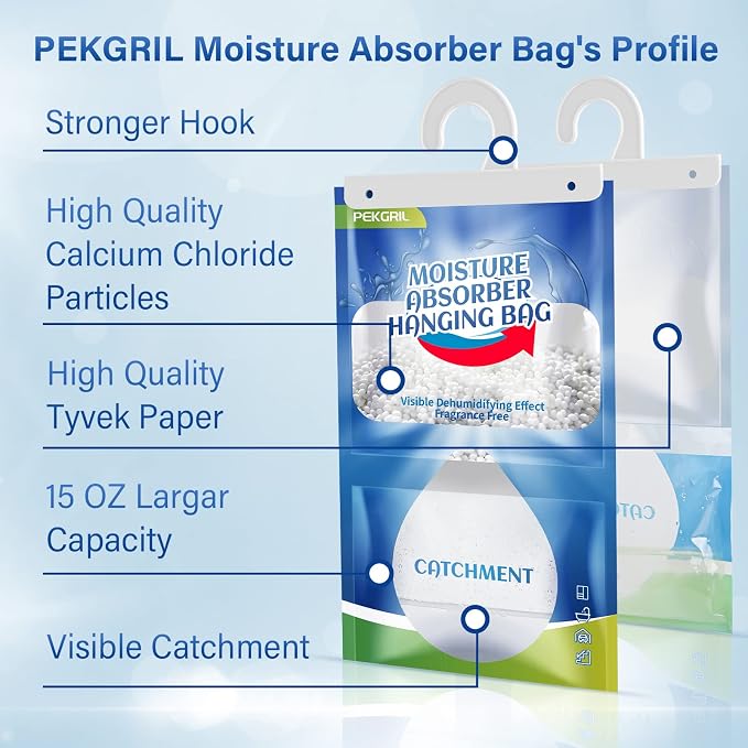 Moisture Absorber Packets 14-Packs, 15 oz Hanging Dehumidifier Bags, Fragrance Free Humidity Packs for Closet, Bathroom, Kitchen, 420g/Pack | Strong Absorption, Fragrance Free, Closet, Enclosed Spaces, Bathroom, 420g/Pack