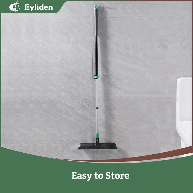 Eyliden Scrub Brush with Squeegee, Floor Deck Tile Bath Cleaning Scrubber | 15-inch Wide, 45° Angle 2-in-1 Stiff Bristles & Rubber Head, 55" Telescoping Long Handle, for Shower Kitchen Patio Garage