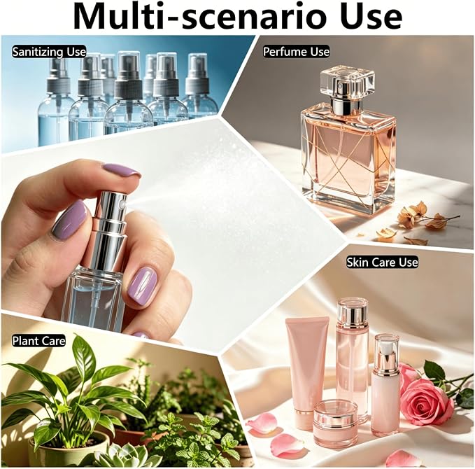 Perfume Travel Refillable, 6 Pcs 10 ml Glass Atomizers (Silver) | Leak-resistant fine mist spray, mini perfume bottle set with filling tools, portable for travel, gym, office and daily use