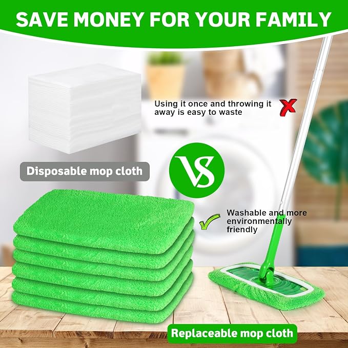 Reusable Microfiber Mop Pads for Swiffer Sweeper Mop, 6 Pack | Dry Sweeping Cloths & Wet Mopping Cloths, Washable Pads for Surface/Hardwood Floor Cleaning (Mop is Not Included)