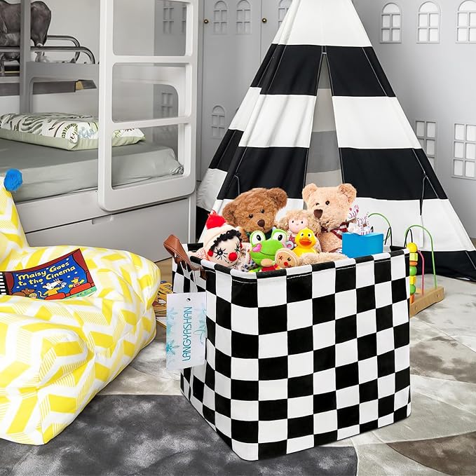Square Racecar Storage Baskets Shelf Gift Toy Organizer Room Racing Flag | Laundry Hamper Collapse Canvas with Handles for Organizing Home Kitchen Children Toys Office Closet Shelves