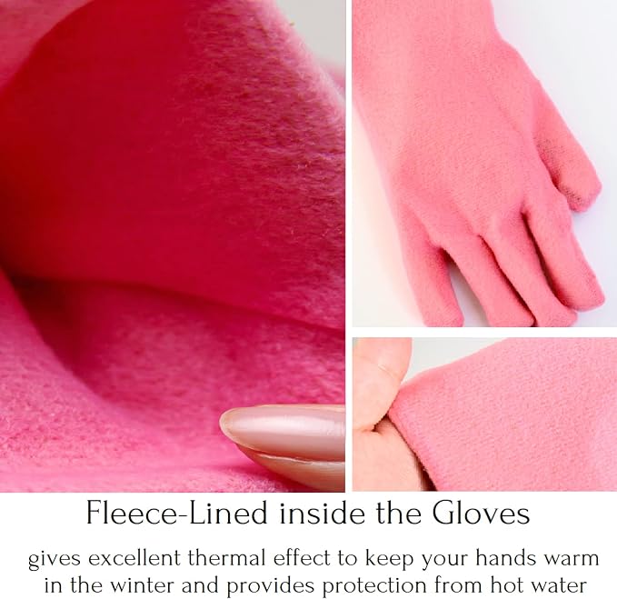 Myungjin Fleece-Lined, Flock Lining, Insulated Long Cuff, Reusable Waterproof Household Kitchen Dishwashing Non-Slip Cleaning Latex Rubber Gloves (2 Pairs)