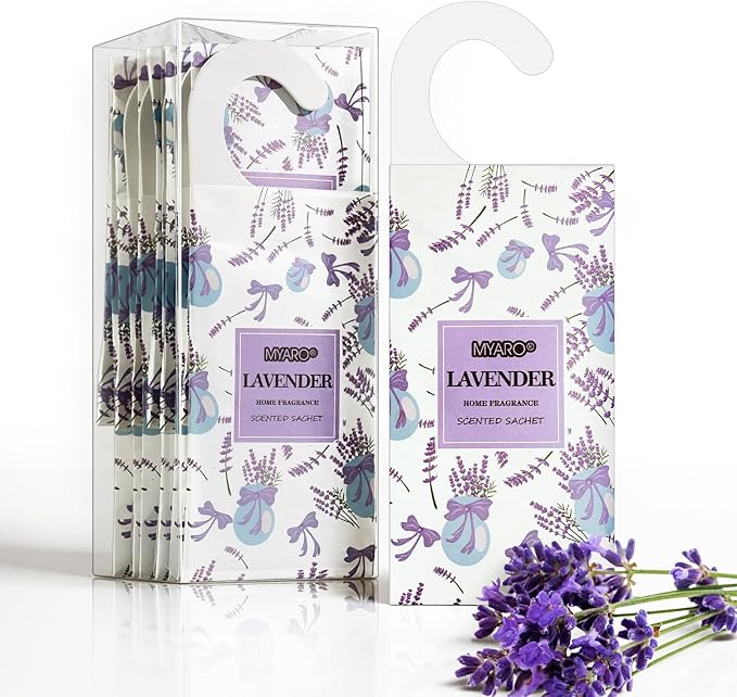 MYARO 12Pcs Lavender Sachets Hanging Car Air Freshener, Closet Deodorizer | Long-Lasting Sachet Bags, Odor Eliminator for Closet, Drawer, Bathroom, Clothes, Fabric Refresher, Home Fragrance Gift Set