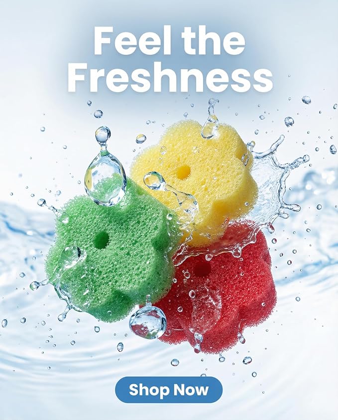 Scrub Flower Temperature-Sensitive Non-Scratch Dish Sponges, 6 Count | Firm in cold water for tough messes, soft in warm water for gentle cleaning; odor-resistant colors separate kitchen tasks.