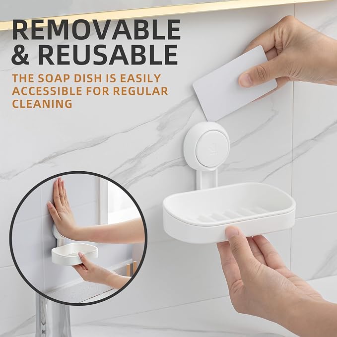 LEVERLOC Soap Holder, Soap Dish for Shower, Suction Cup Bar Soap Holder | 2 Set Soap Bar Holder for Shower, Wall Mounted Self Draining, NO Drill Sponge Holder for Bathroom, Bathtub Kitchen Sink
