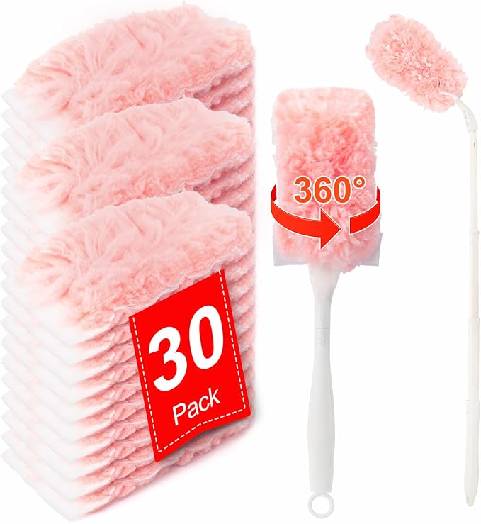 KeFanta Duster Refills Kit with 3ft Extended Handle,Short Handle,30 Refills | Heavy Duty Duster Refill Kit for Swiffer Duster, 4X Microfiber Multi Surface, 3 ft Extended Handle,1 Short Handle,30 Refills