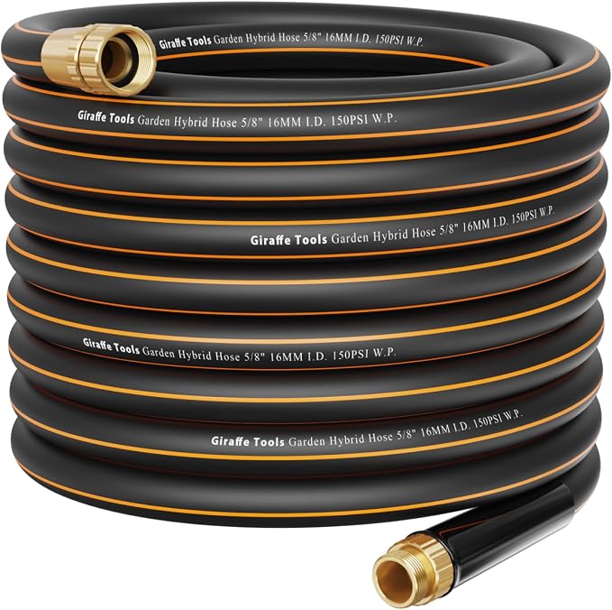 Giraffe Tools Garden Hose 75ft x 5/8", Water Hose Heavy Duty, Lightweight, Flexible Hybrid Hose, Male to Female Fittings | Heavy Duty, Lightweight, Flexible Hybrid Hose, 75 ft Water Hose with Male To Female Fittings