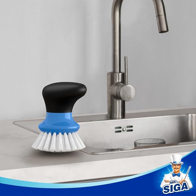 MR.SIGA Dish Scrub Brush, Palm Brush Dish Scrubber, Blue, Pack of 2 | Kitchen Brushes for dishes, pans, pots, sink cleaning, palm scrubber, palm scrub brush, dish scrubber