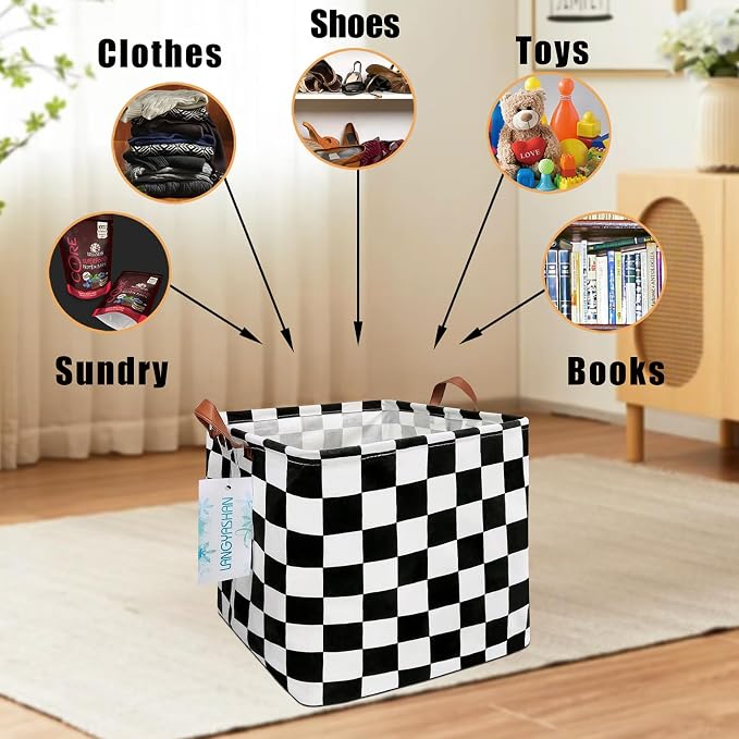 Square Racecar Storage Baskets Shelf Gift Toy Organizer Room Racing Flag | Laundry Hamper Collapse Canvas with Handles for Organizing Home Kitchen Children Toys Office Closet Shelves