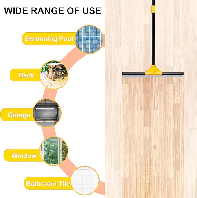 Heavy Duty Floor Squeegee with 50.8" Metal Long Handle for Concrete, Tile, Bathroom Glass & Window Cleaning - 17" Rubber Blade Removes Garage & Shower Standing Water