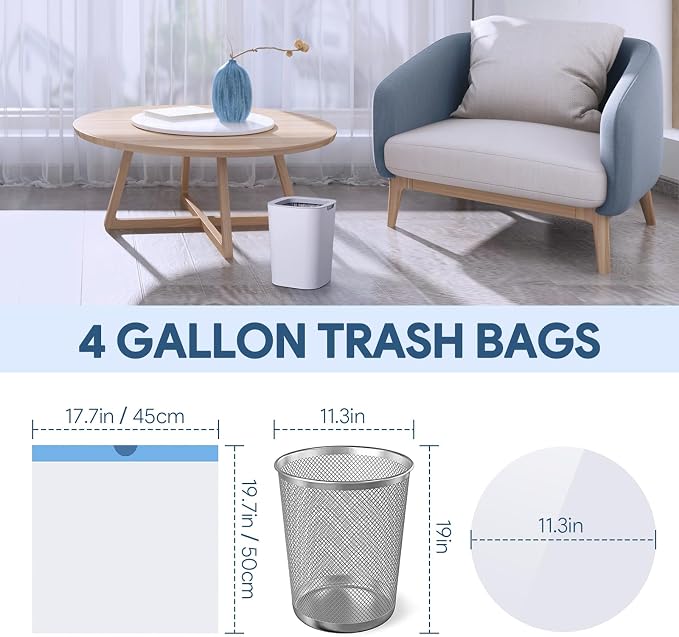 4 Gallon Small Trash Bags, Drawstring 4 Gallon Garbage Bags, Tear-Free Separated Unscented White Small Trash Bags Plastic Wastebasket Liners for Bathroom Toilet Home Office and Bedroom, 160 Count