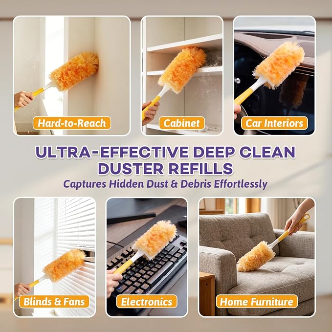 80 Count Duster Refills for Swiffe 360° Dusting Refills with Short Handles | Multi-Surface Microfibre Dusters Kit for Home Office Cleaning, Heavy Duty Disposable Duster Refills