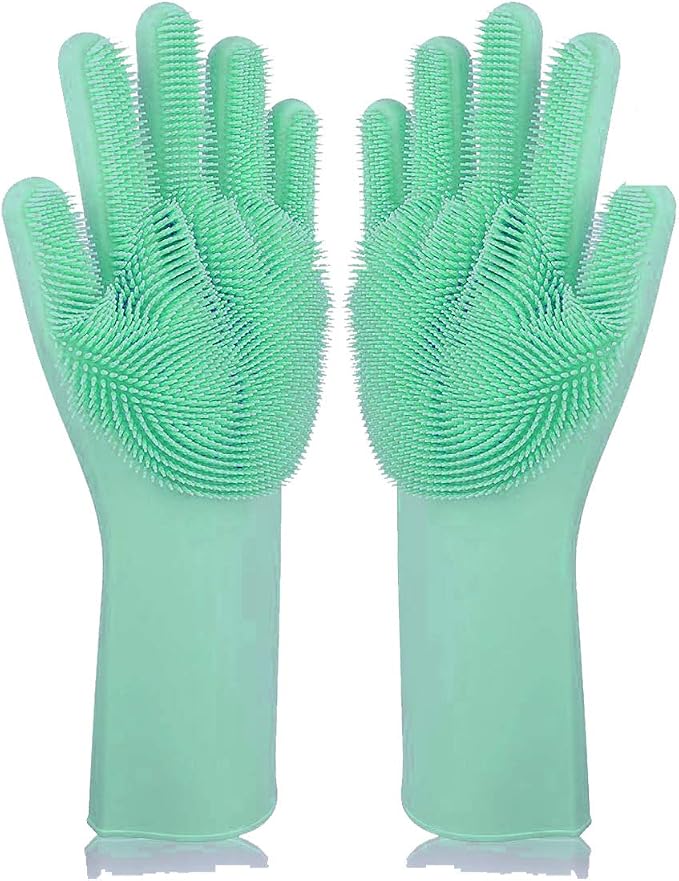 Magic Silicone Dishwashing Scrubber, 2 in 1 Reusable Rubber Gloves, Heat Resistant Kitchen Tool for Household
