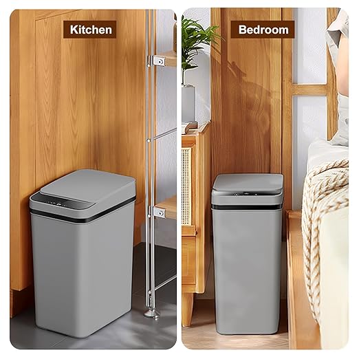 Yatmung 2.5 Gallon Motion Sensor Trash Can - Automatic Trash Can Touchless | Smart Trash Bin with Lid - Electric, Narrow, Plastic, Auto Open, Kitchen, Bedroom, Bathroom - Small Garbage Can ( Grey )