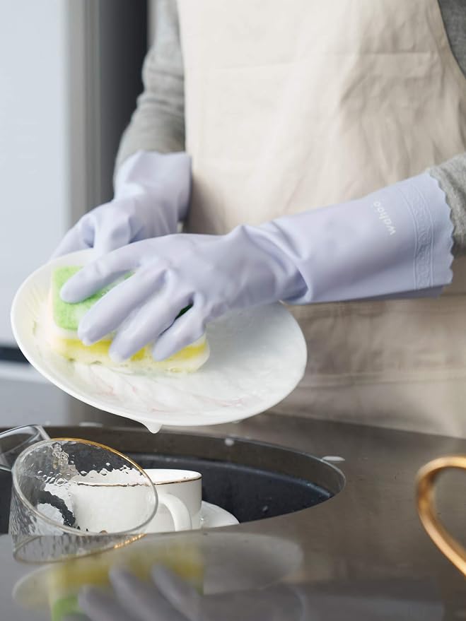 LANON wahoo Cleaning Gloves, Unlined Dish Gloves, Icelandic Blue, Large | Dishwashing, Latex Free, Skin-Friendly, Dishes Washing, Reusable, DEHP-Free, Non-Slip, Household Kitchen Gloves