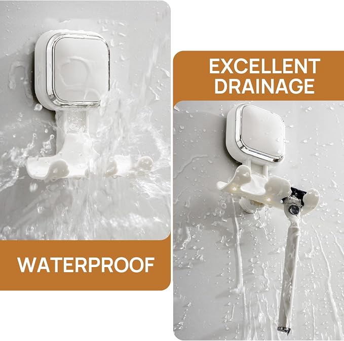 LEVERLOC 2 Pack Vacuum Suction Cup Razor Holder for Shower No Drill, White | Heavy Duty 11KG Shower Hooks for Towel, Loofah, Razor, Waterproof, Damage-Free Hanging Suction Cup, Easy to Install and Reuse