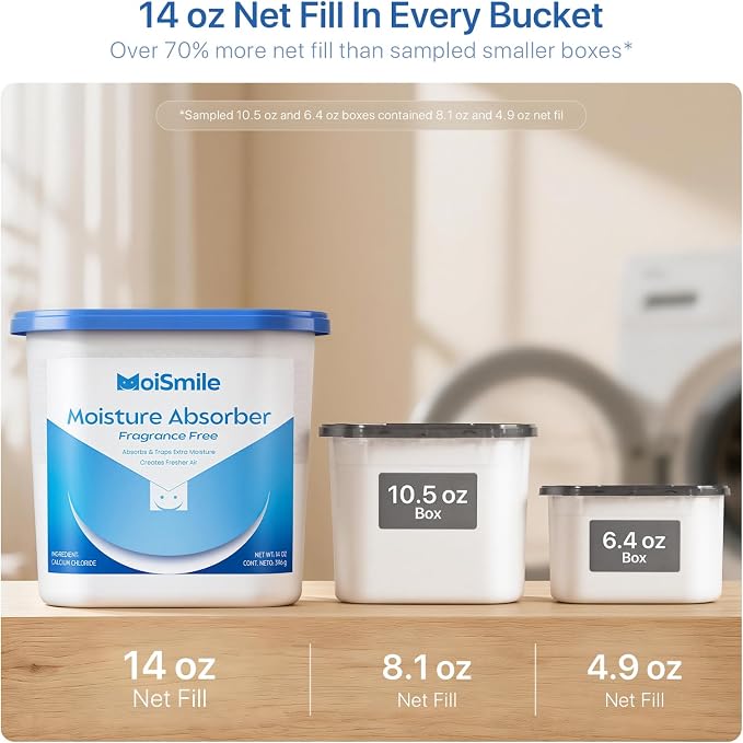 Large Moisture Absorber Buckets, 14 oz Each, Fragrance Free, 3 Pack | 14 oz Net Fill Per Bucket; Visible Water Collection; Up to 90 Days; No Added Fragrance for Bathrooms and Closets