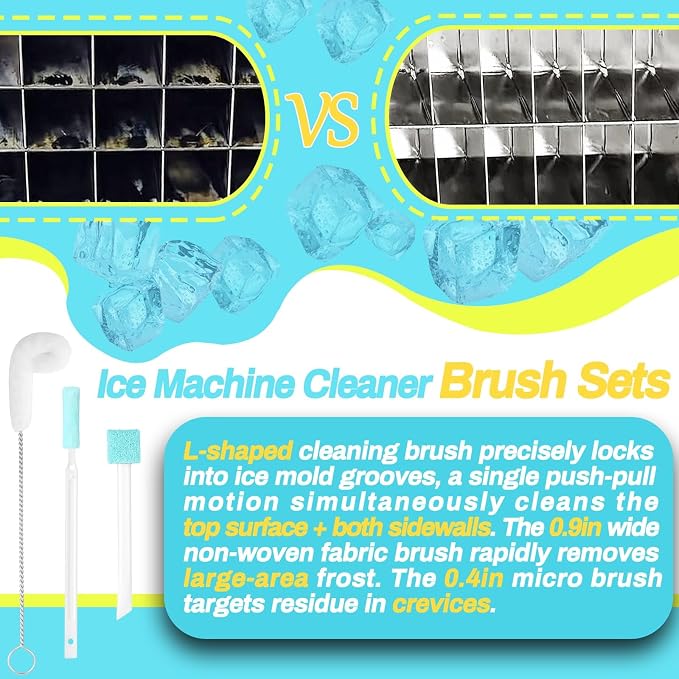 Potanro Ice Machine Cleaner Brush Sets,14Pcs Ice Maker Cleaner Tools | Gap Crevice Cleaning Brushes Tools Small Spaces, Scrub Sponge, Thin Brush for Countertop,Cleaning Window Track, Straw, Bottle