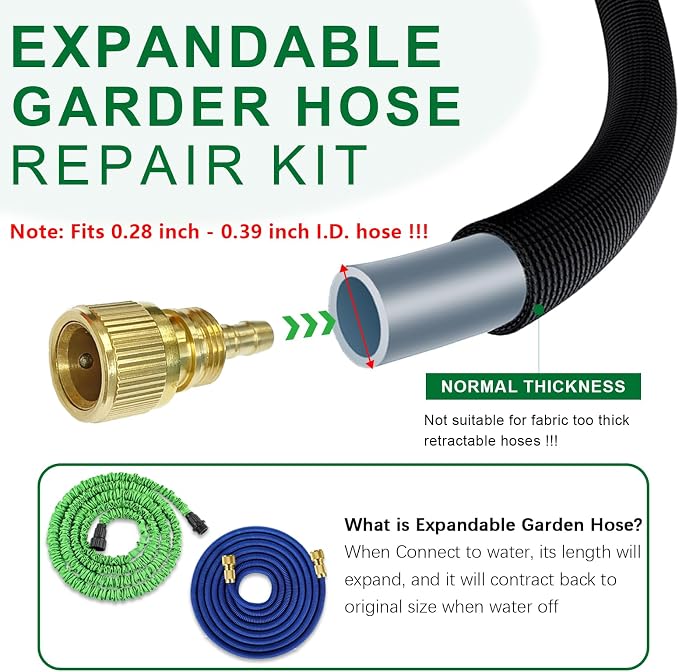 Expandable Hose Repair Kit, Solid Brass Hose End Repair Part for 3/4" GHT Quick Connector, Replacement Fitting for Flexible or Retractable Garden Water Hose, Quick Connector Not Included, 1 Pack