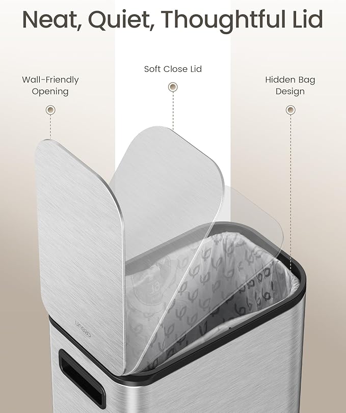 Cesun Small Bathroom Trash Can with Lid Soft Close & Pedal, 1.3 Gal, Silver | Removable Inner Bucket, Slim Stainless Steel Garbage Can for Bedroom/Office, Included 5 Trash Bags, Hidden Bag, Built to Last