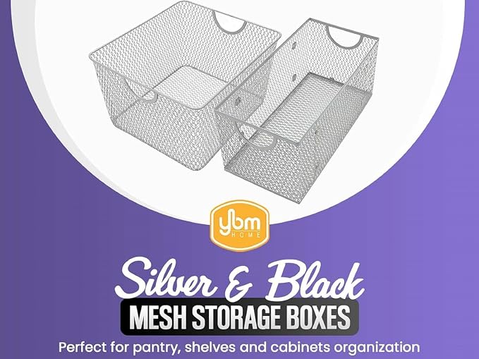 YBM HOME Kitchen Pantry Organizer Wire Basket for Shelves, Cabinets, Pantry, Countertop, Mesh Open Storage Bin Metal Basket for Organizing Food Supplies, 14.5x9.25x7