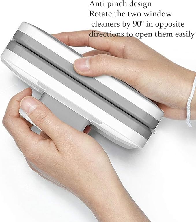 Magnetic Window Cleaner, Adjustable Double Side Glass Cleaning Tool with Anti Pinch Design Safety Rope Ergonomic Handle for Home Shower Glass ABS 15 x 10 cm 2 Piece
