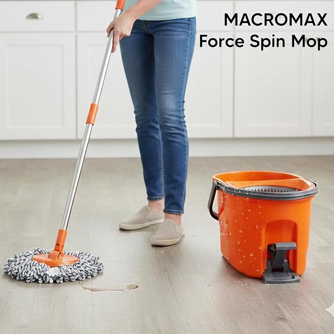 Home Cleaning Kit with Force Spin Mop Refills Cloths Sponges Scourers Lint Roller Trash Bags Supplies Set