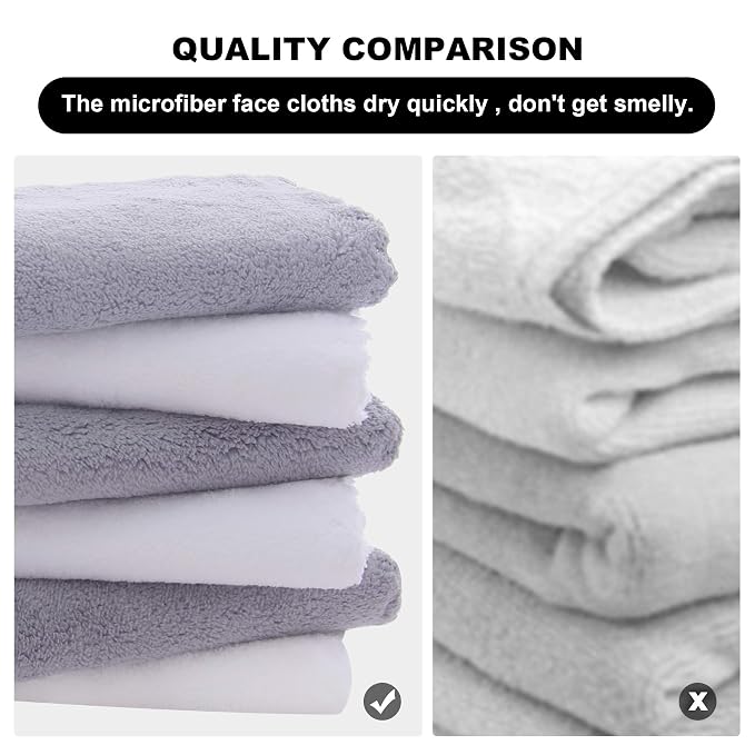 MOONQUEEN Microfiber Facial Cloths Fast Drying Washcloth 12 Pack - Premium Soft Makeup Remover Cloths - Highly Absorbent
