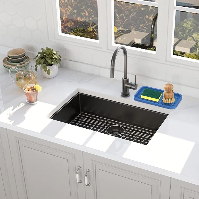 Silicone Sponge Holder-Large Thick Durable 10" Sink Organizer Tray-Kitchen | Thick Durable Sponge Caddy, Large Sink Tray, Dish Soap & Scouring Pad Holder, Countertop Drip Tray, Easy Clean, Rust-Proof