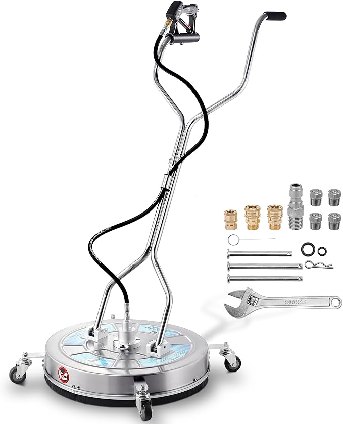 Tool Daily 24" Pressure Washer Surface Cleaner Attachment with Dual Handles | Stainless Steel Driveway Cleaner for Power Washer with Wheels, Pressure Wash Concrete, 4500 PSI