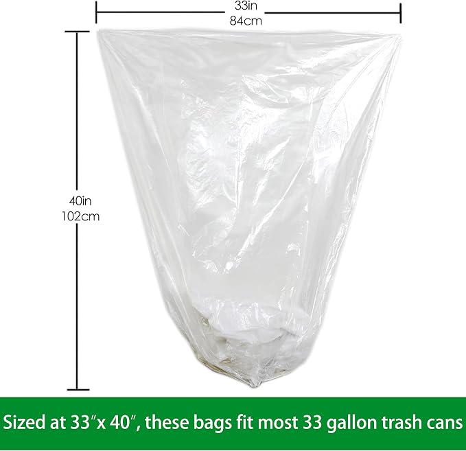 TYPLASTICS 33 Gallon Clear Trash Can Liners - 33" x 40" | High Density Garbage Bags - Case of 500 - Multipurpose for Office, Outdoor, Recycling, Industrial and Commercial