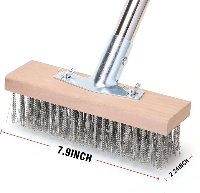 MAXMAN Wire Scrub Brush, 63"Stainless Steel Bristle, Outdoor Patio Cleaning | Long Handle, Heavy Duty Large Wire Brush, Stiff Metal Bristle Floor Scrubber, Wire Broom for Deck, Concrete, Moss Removal