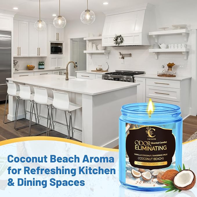 Coconut Odor Eliminating Candles, Pet Scented Candles for Home, Single Wick Soy Candle Gifts for Women, Men, Ideal for Creating Relaxing Atmosphere, Over 50 Hours of Burn Time (Pack of 2)