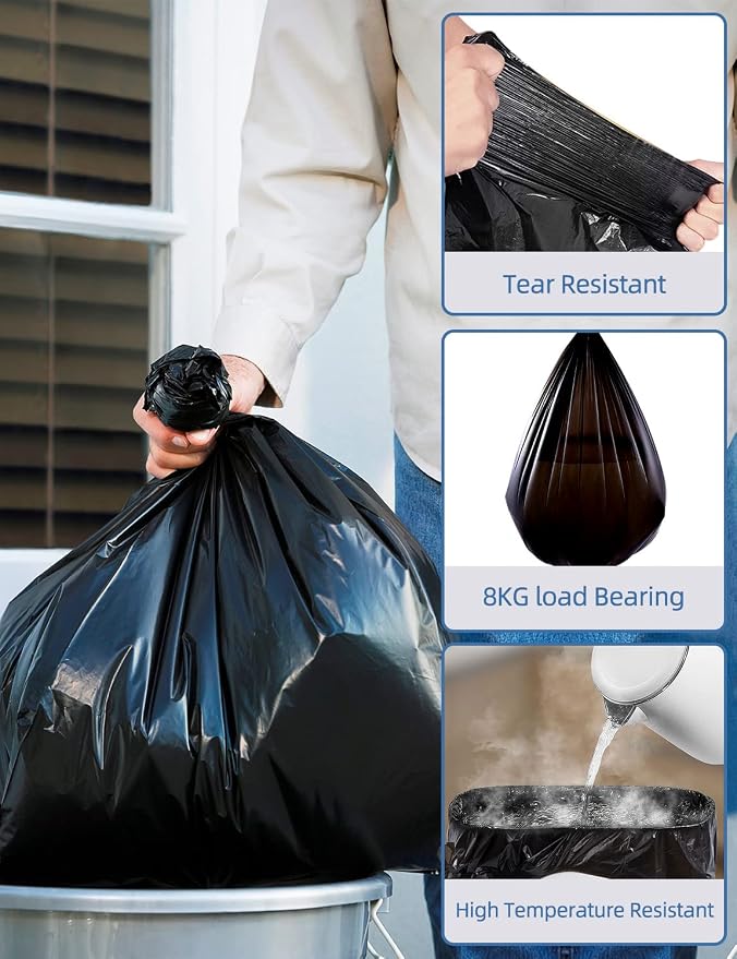 Waikas Trash Bags 8 Gallon, Medium Garbage Bags, No Flaps/Ties, 55cm*70cm, 9.35g/pcs, Pack of 36 Count, Unscented, Black