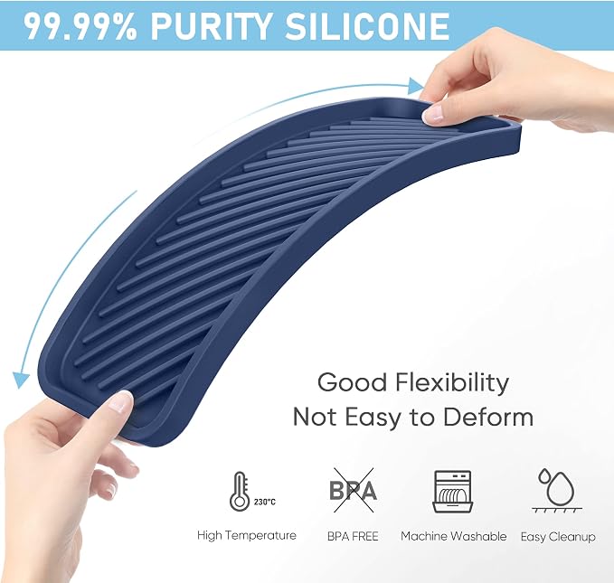 Silicone Sponge Holder, Kitchen Sink Organizer Tray（Sapphire Blue） | Sponge Caddy for Bathroom Counter, Dish Soap Holder, Scouring Pad Holder