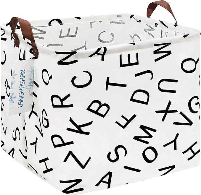 Square Storage Baskets Children Shelves Gift Toy Organizer Room Alphabet | Laundry Hamper Collapse Canvas with Handles for Organizing Home Kitchen Children Toys Office Closet Shelf