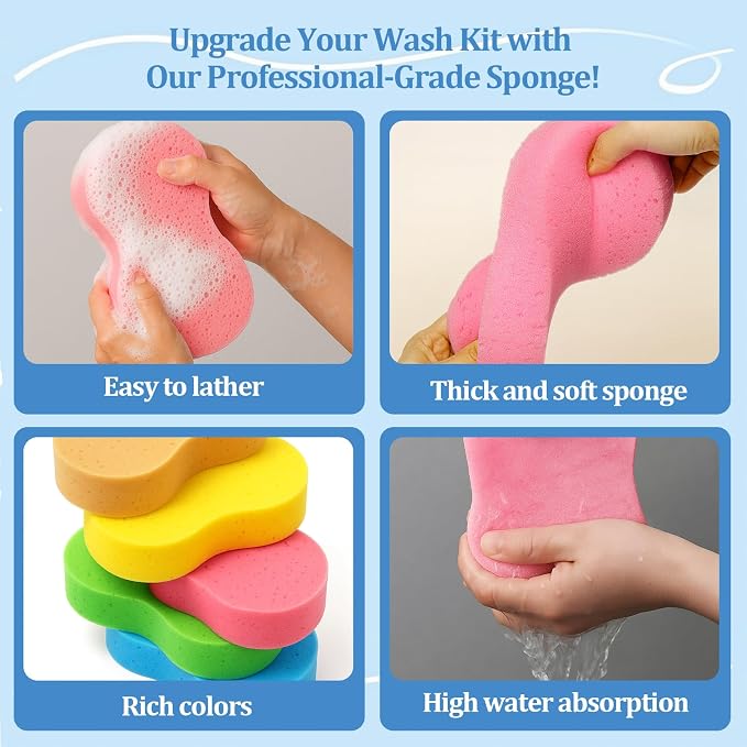 5 Pack Large Car Wash Sponges Non-Scratch Sponges for Auto, Truck, RV, Boat Cleaning Thick Foam for Kitchen, Bathroom, Household (Large)