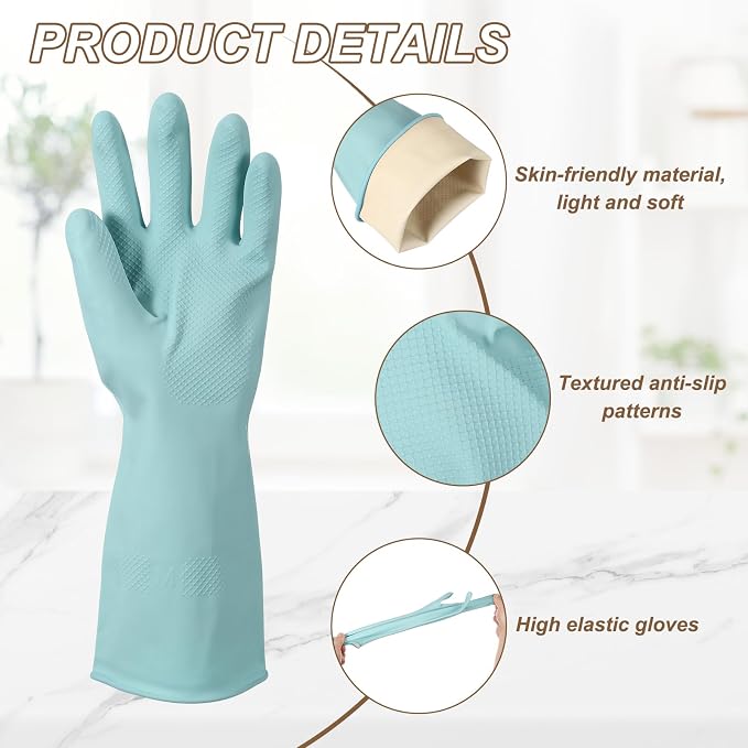 uxcell Rubber Cleaning Gloves, Reusable Household Dishwashing Long Rubber Gloves with Non-slip Grip
