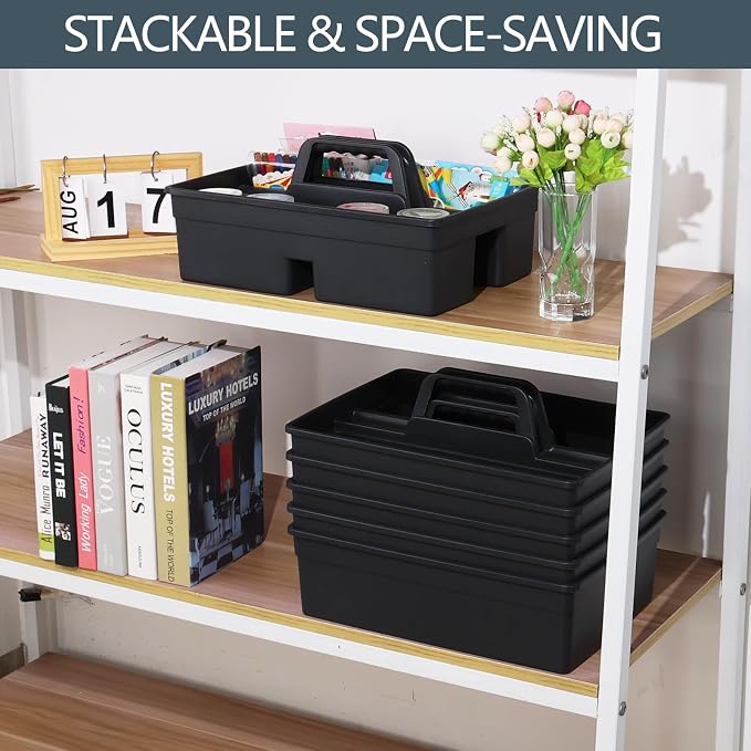 6-Pack 3 Compartment Plastic Cleaning Supplies Caddy with Handle | Cleaning Tool Organizer Storage Tote