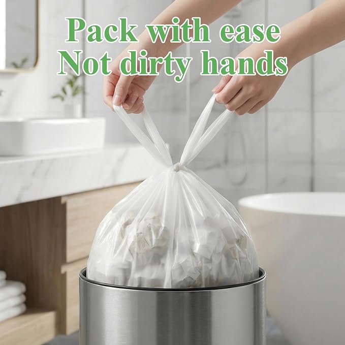 4 Gallon Small Trash-Bags With Handles - White 4 Gal Bathroom Mini Garbage Bags 100 Count 15 Liter Kitchen Car Office Unscented Biodegradable Little Wastebasket Liners Strong Thick Bulk Vincereon
