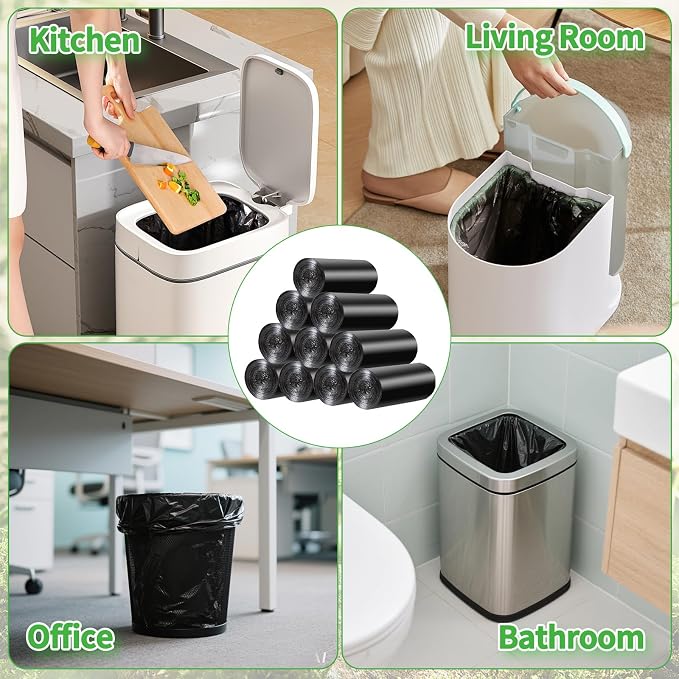 200 Count Small Drawstring Trash Bags for 2.6-Gallon (10 L) Trash Cans,Thick Pre-separated Garbage Bags,Mini Wastebasket can Liners for Bathroom Bedroom Office(Black)